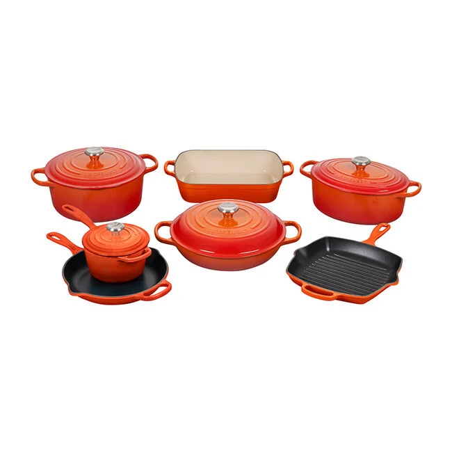 Signature Enameled Cast Iron 11-Piece Ultimate Cookware Set Flame